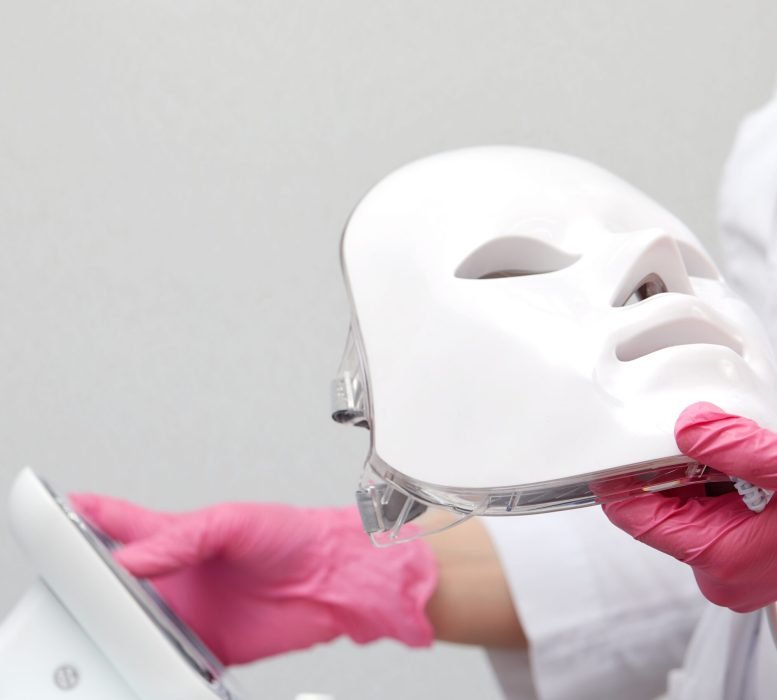 photon mask. Health and beauty. Cosmetic procedure for woman face. Beauty laboratory. LED Facial Mask, Photon Therapy.